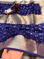 Banarasi Pure Glass Tissue Silk Saree flower Minakari Border