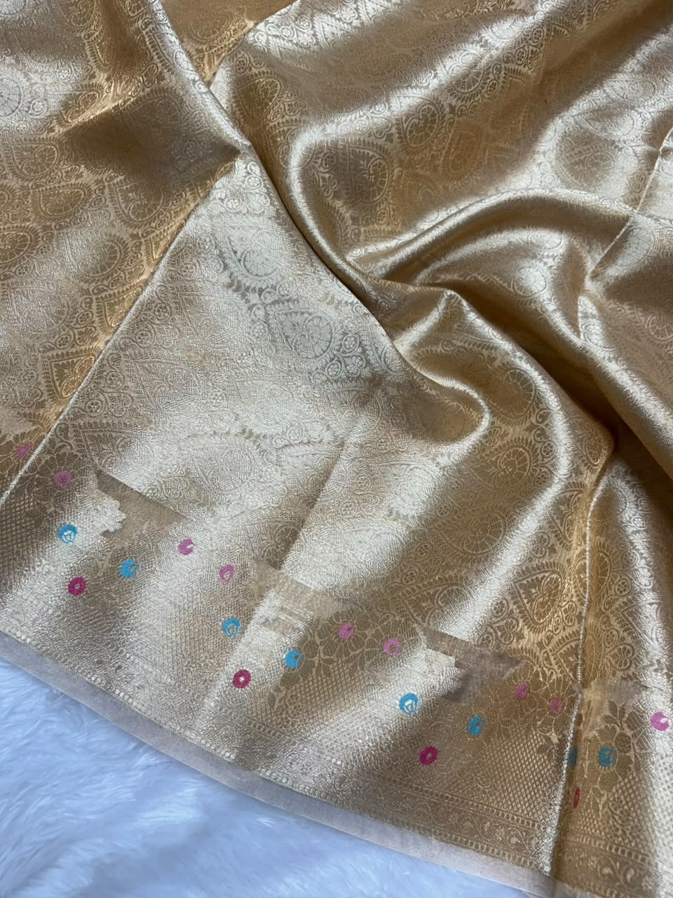 Banarasi Pure Glass Tissue Silk Saree flower Minakari Border