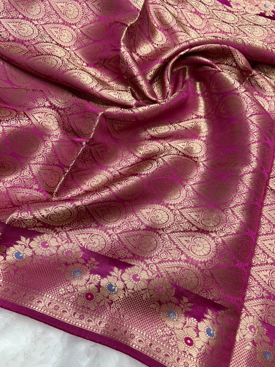 Pure Green Mango Silk Saree Flower Minakari Border