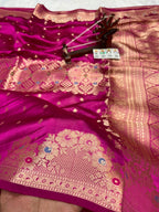 Pure Green Mango Silk Saree Flower Minakari Border