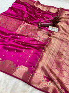 Pure Green Mango Silk Saree Flower Minakari Border