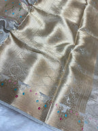 Banarasi Pure Glass Tissue Silk Saree flower Minakari Border