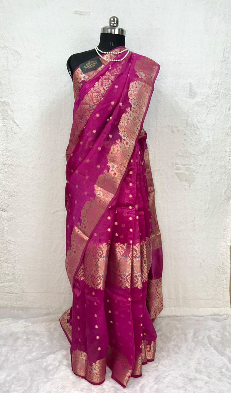 Pure Green Mango Silk Saree Flower Minakari Border