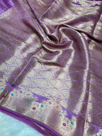 Pure Green Mango Silk Saree Flower Minakari Border