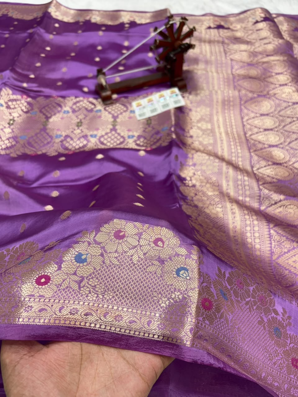 Pure Green Mango Silk Saree Flower Minakari Border