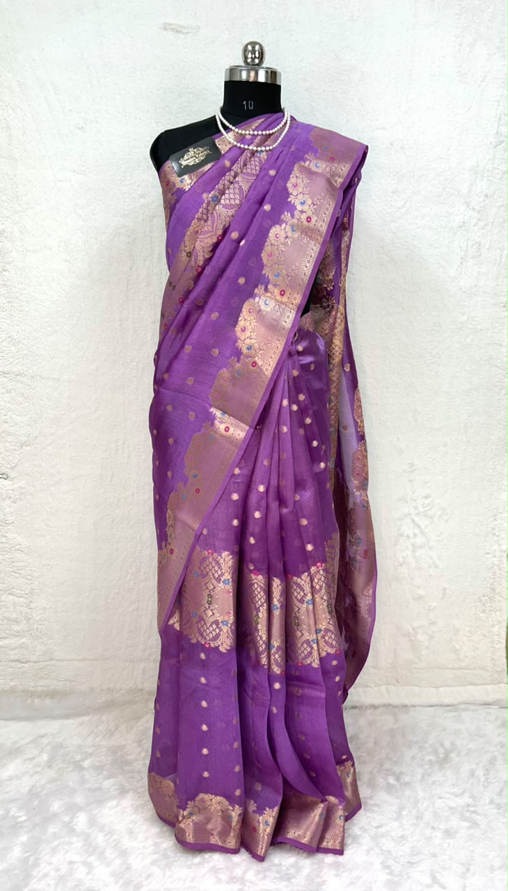 Pure Green Mango Silk Saree Flower Minakari Border