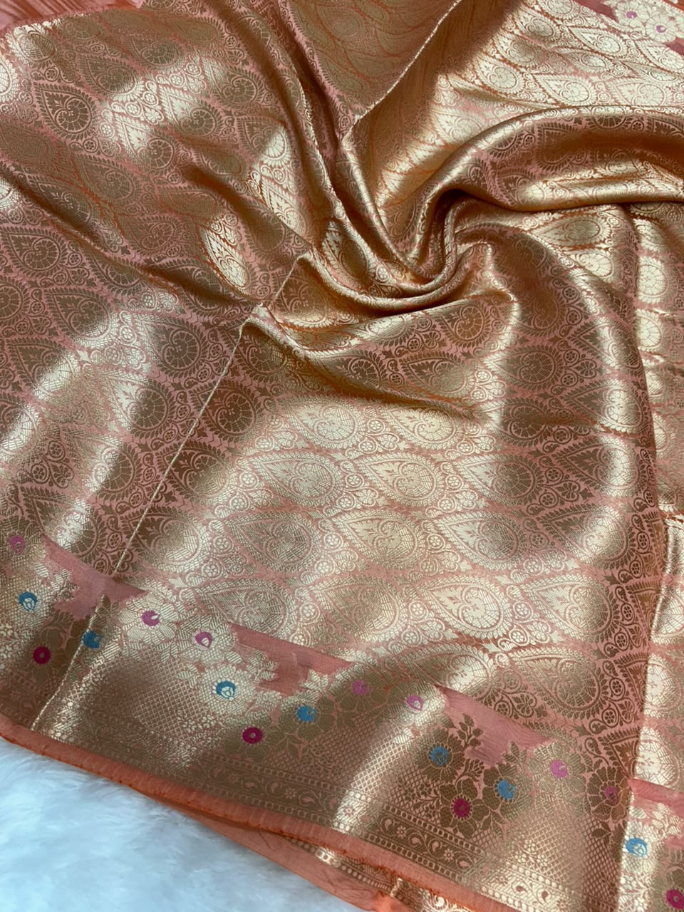 Pure Green Mango Silk Saree Flower Minakari Border