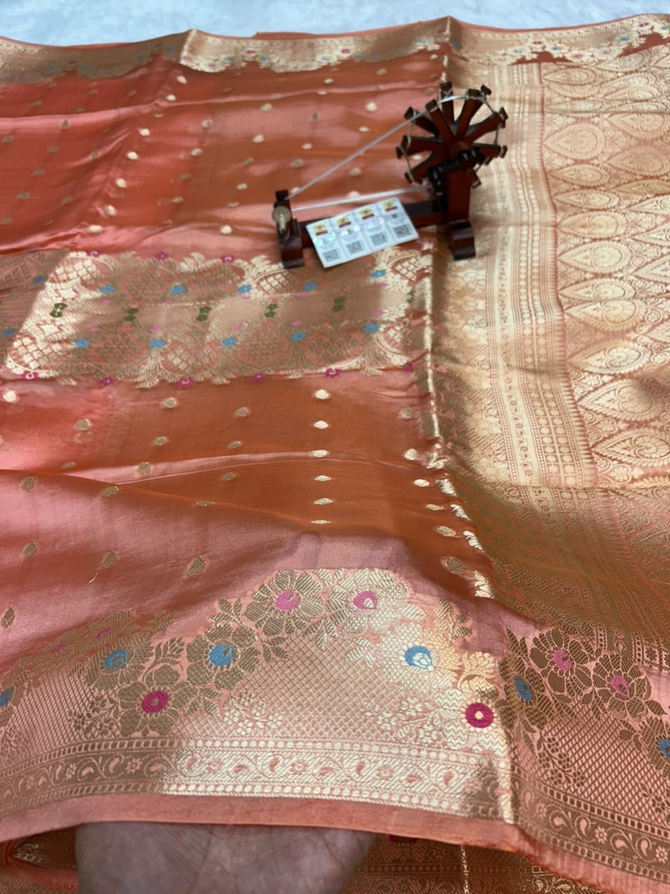 Pure Green Mango Silk Saree Flower Minakari Border