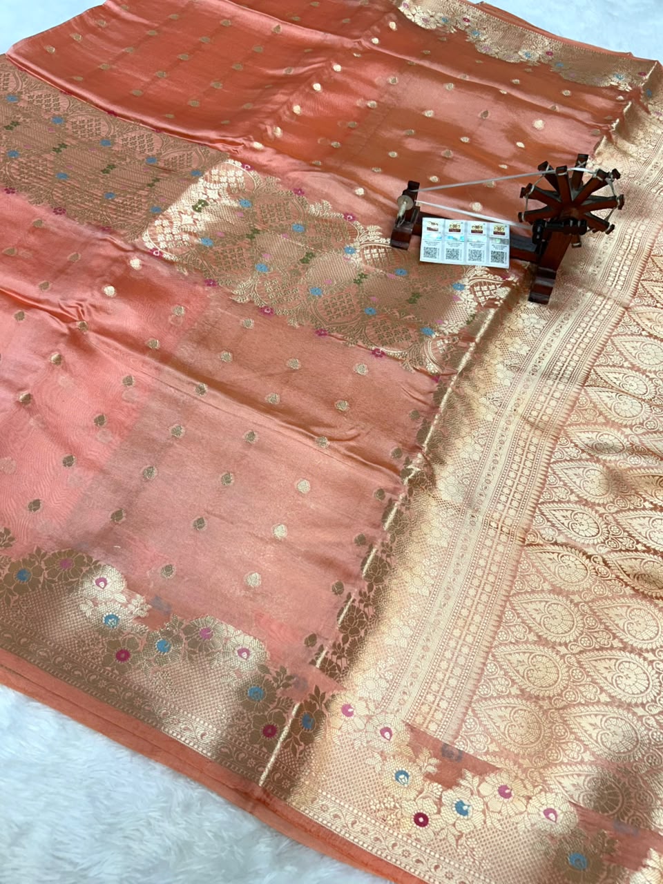 Pure Green Mango Silk Saree Flower Minakari Border