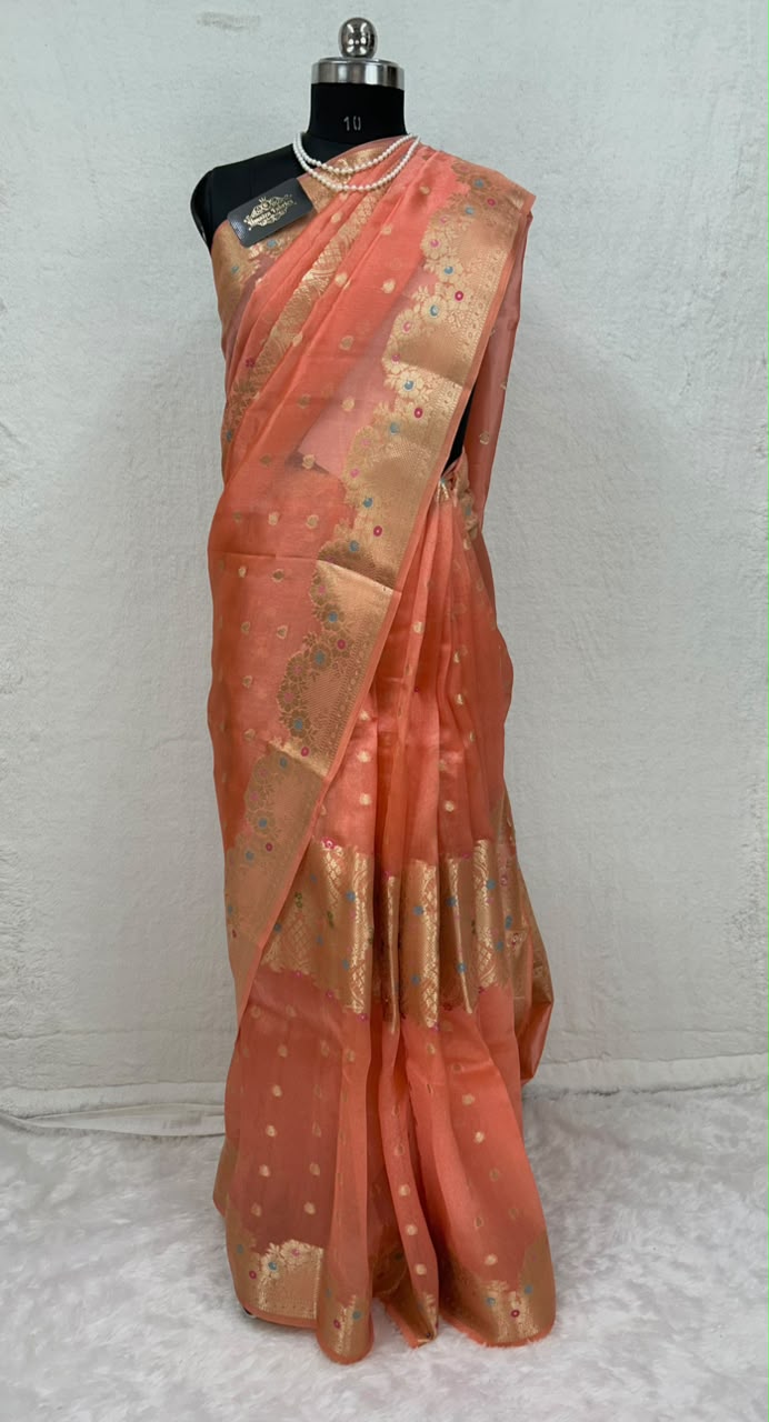 Pure Green Mango Silk Saree Flower Minakari Border