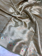 Pure Green Mango Silk Saree Flower Minakari Border
