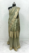 Pure Green Mango Silk Saree Flower Minakari Border