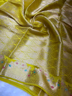 Pure Green Mango Silk Saree Flower Minakari Border