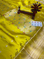 Pure Green Mango Silk Saree Flower Minakari Border