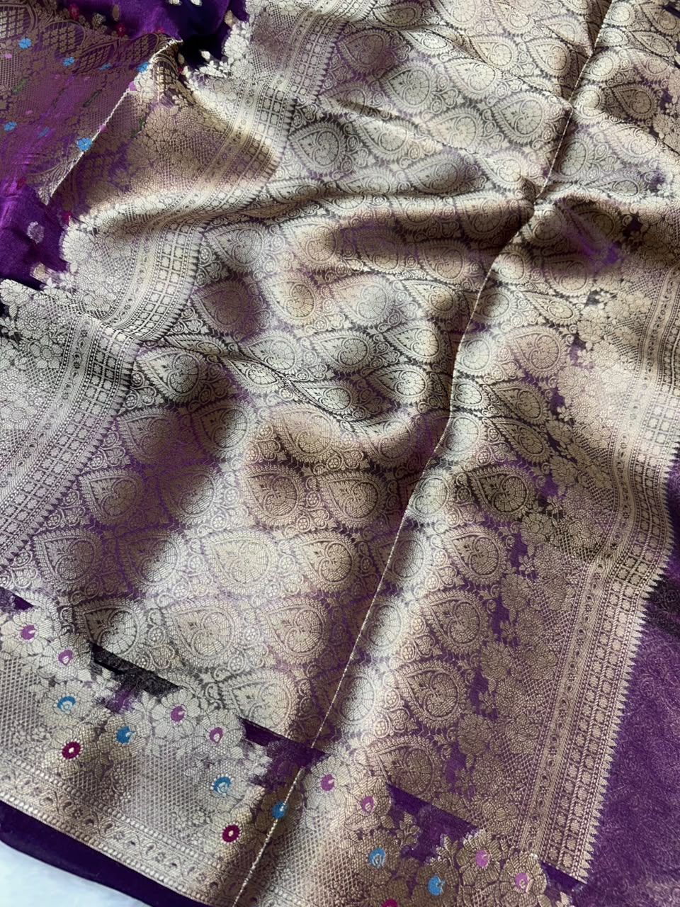 Banarasi Pure Glass Tissue Silk Saree flower Minakari Border