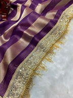 Banarasi Organza Tissue Strip Silk Saree With Fancy Diamond & Mirror Work Lace