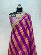 Banarasi Organza Tissue Strip Silk Saree With Fancy Diamond & Mirror Work Lace