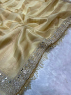 Banarasi Organza Tissue Strip Silk Saree With Fancy Diamond & Mirror Work Lace
