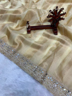 Banarasi Organza Tissue Strip Silk Saree With Fancy Diamond & Mirror Work Lace