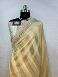 Banarasi Organza Tissue Strip Silk Saree With Fancy Diamond & Mirror Work Lace