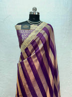 Banarasi Organza Tissue Strip Silk Saree With Fancy Diamond & Mirror Work Lace