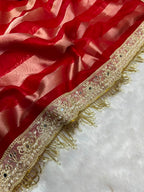 Banarasi Organza Tissue Strip Silk Saree With Fancy Diamond & Mirror Work Lace