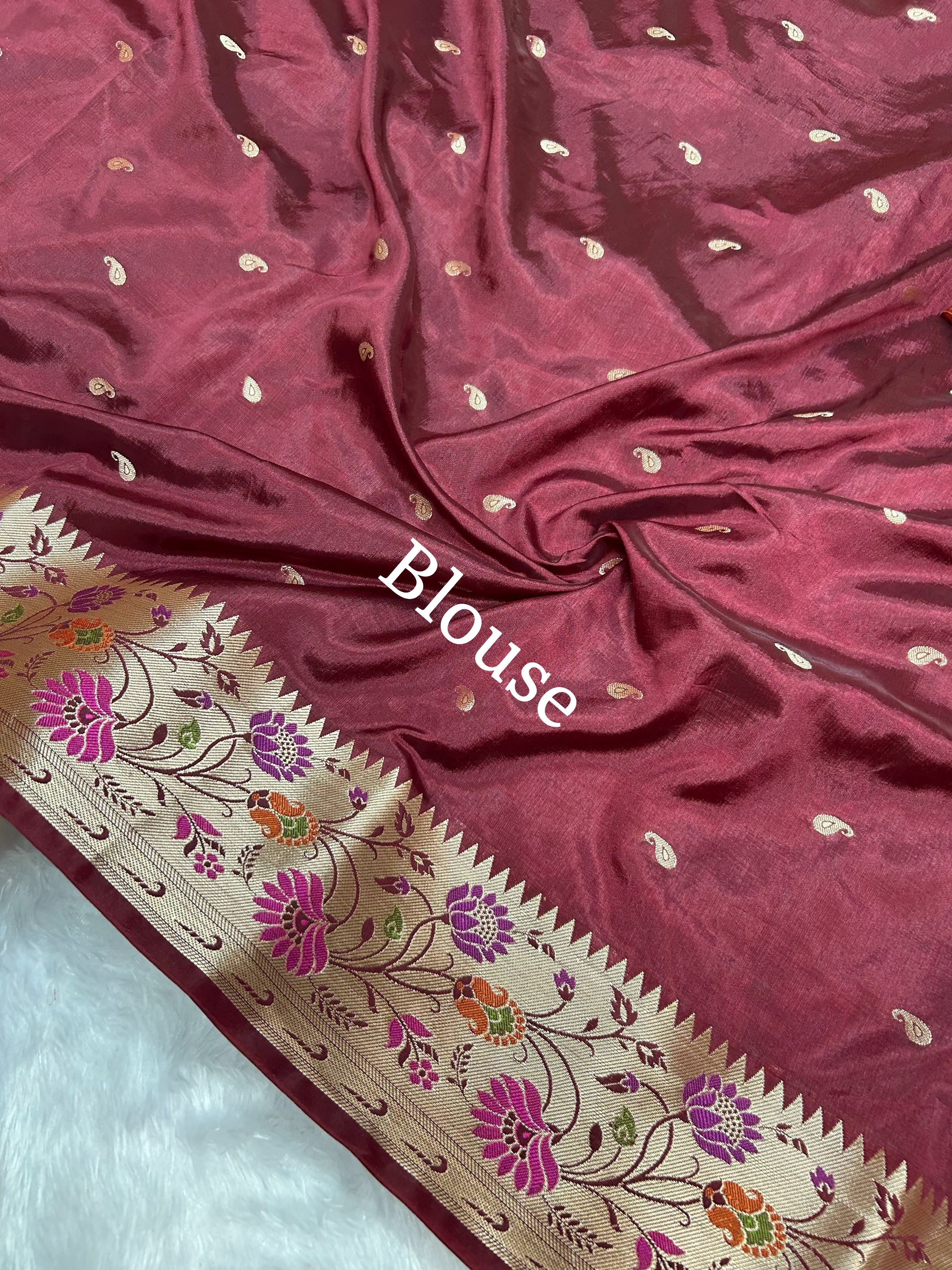 Banarasi Russian katan Silk Saree Tilfi Minakari Paithani Border