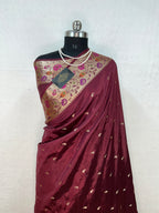 Banarasi Russian katan Silk Saree Tilfi Minakari Paithani Border