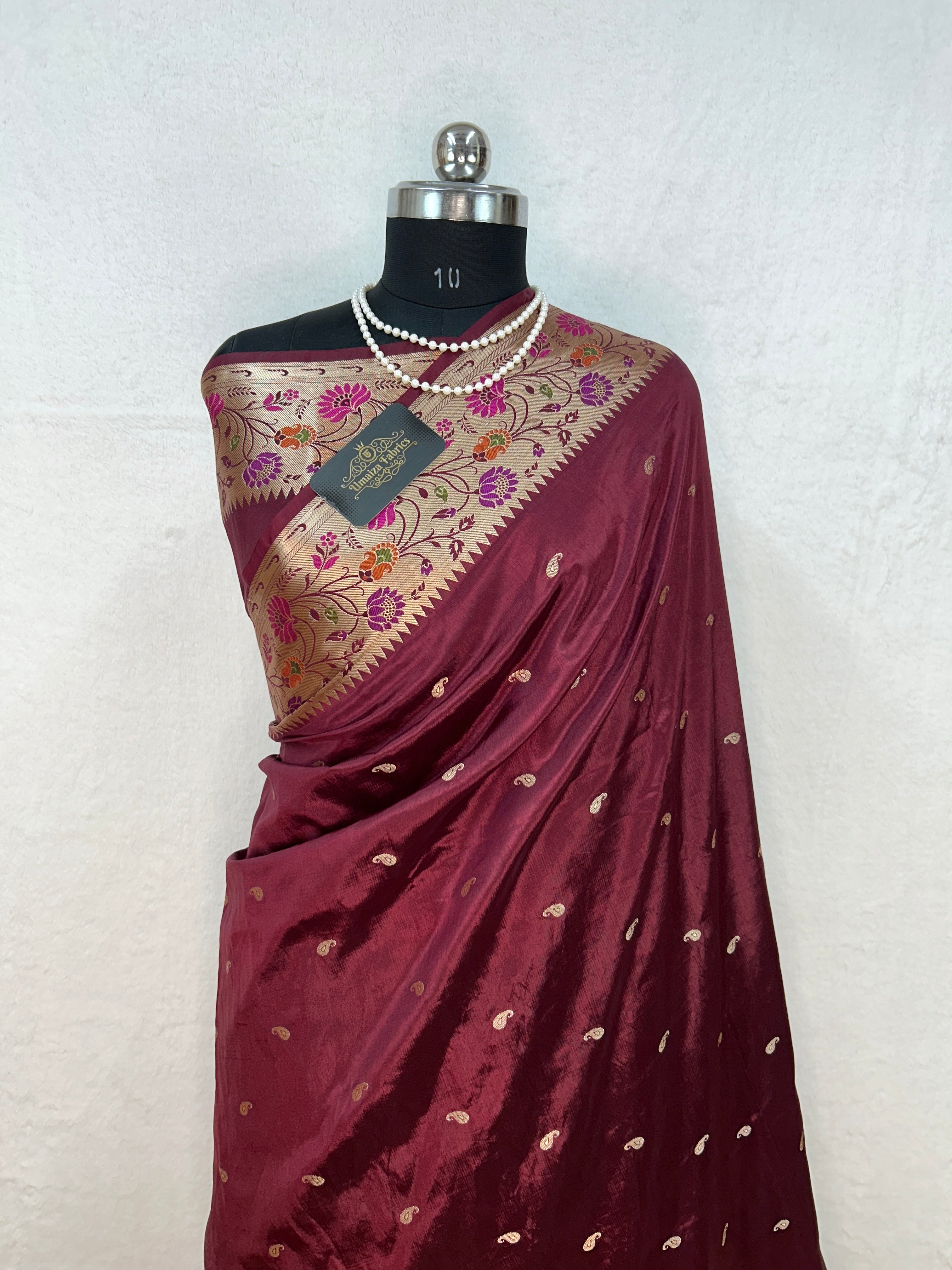 Banarasi Russian katan Silk Saree Tilfi Minakari Paithani Border