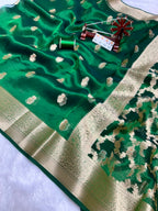 Banarasi Pure Glass Tissue Silk Saree All Over Beautiful Minakari Gala Buti
