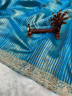 Banarasi Organza Tissue Strip Silk Saree With Fancy Diamond & Mirror Work Lace