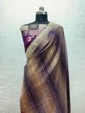Banarasi Organza Tissue Strip Silk Saree With Fancy Diamond & Mirror Work Lace
