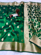 Banarasi Pure Glass Tissue Silk Saree All Over Beautiful Minakari Gala Buti