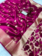 Banarasi Pure Glass Tissue Silk Saree All Over Beautiful Minakari Gala Buti