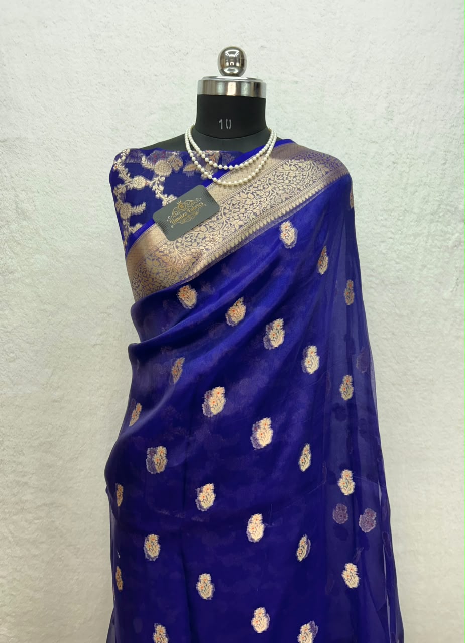 Banarasi Pure Glass Tissue Silk Saree All Over Beautiful Minakari Gala Buti