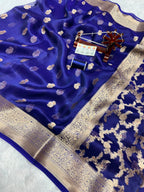 Banarasi Pure Glass Tissue Silk Saree All Over Beautiful Minakari Gala Buti