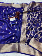 Banarasi Pure Glass Tissue Silk Saree All Over Beautiful Minakari Gala Buti
