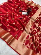 Banarasi Pure Glass Tissue Silk Saree All Over Beautiful Minakari Gala Buti