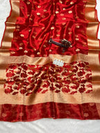 Banarasi Pure Glass Tissue Silk Saree All Over Beautiful Minakari Gala Buti