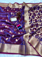 Banarasi Pure Glass Tissue Silk Saree All Over Beautiful Minakari Gala Buti