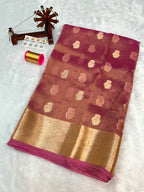 Banarasi Pure Glass Tissue Silk Saree All Over Beautiful Minakari Gala Buti