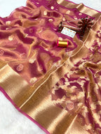 Banarasi Pure Glass Tissue Silk Saree All Over Beautiful Minakari Gala Buti