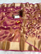 Banarasi Pure Glass Tissue Silk Saree All Over Beautiful Minakari Gala Buti
