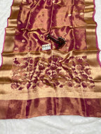 Banarasi Pure Glass Tissue Silk Saree All Over Beautiful Minakari Gala Buti