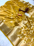 Banarasi Pure Glass Tissue Silk Saree All Over Beautiful Minakari Gala Buti
