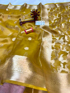 Banarasi Pure Glass Tissue Silk Saree All Over Beautiful Minakari Gala Buti