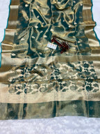 Banarasi Pure Glass Tissue Silk Saree All Over Beautiful Minakari Gala Buti