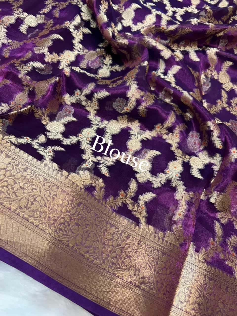Banarasi Pure Glass Tissue Silk Saree All Over Beautiful Minakari Gala Buti