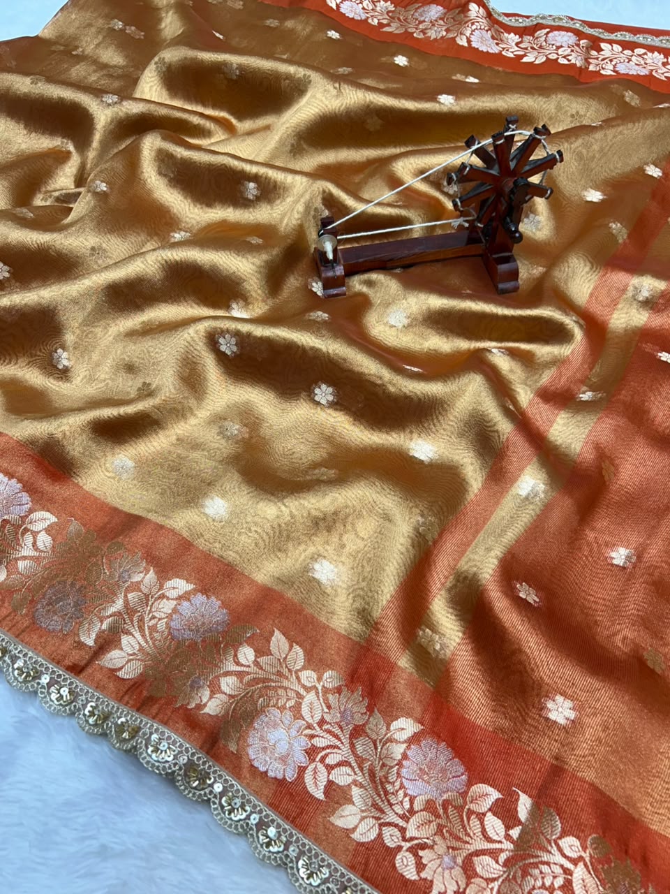 Banarasi Soft Tissue Zari Weaving Border With Diamond & Mirror Work Lace