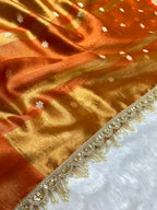 Banarasi Soft Tissue Zari Weaving Border With Diamond & Mirror Work Lace